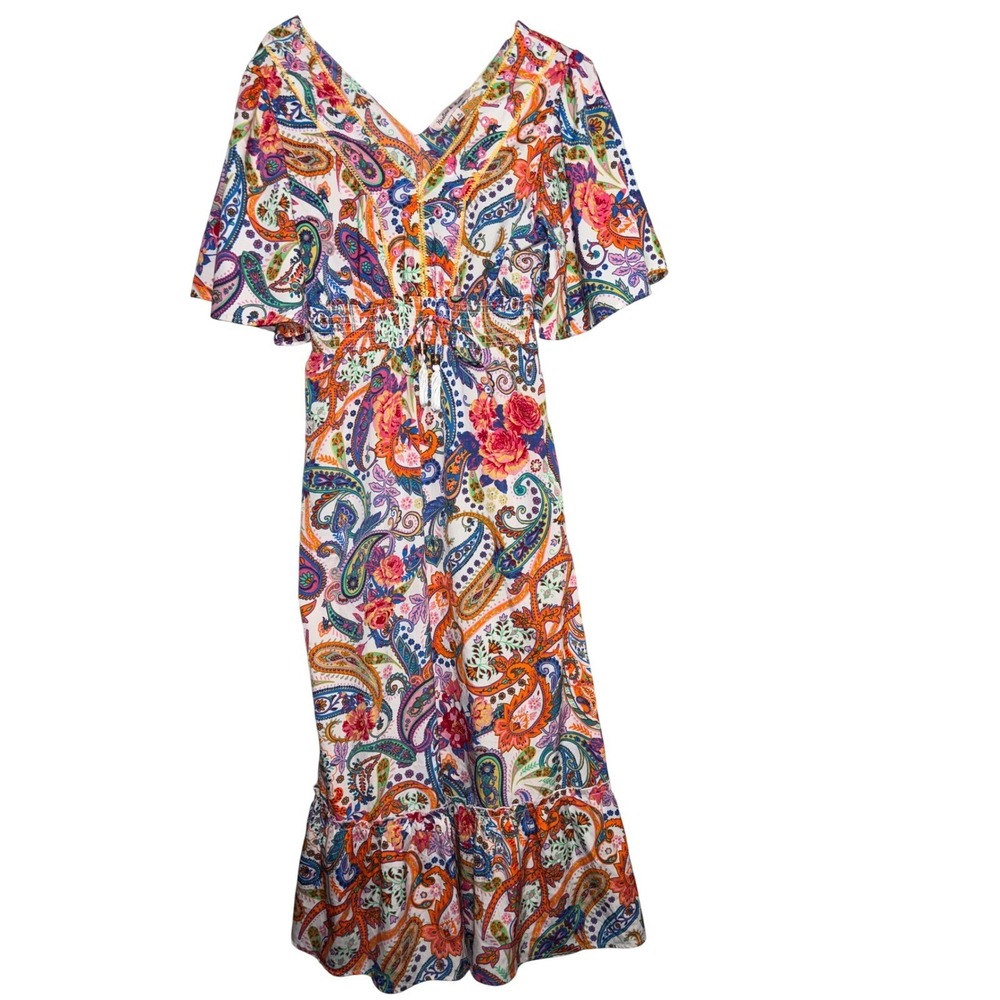 Harlow & Rose Womens S Paisley Floral Smocked Waist Maxi Dress Festival Party
